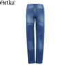 ARTKA Women's 2022 Autumn Monkey Wash Embroidery Jeans Vintage Mid-waist Straight Pattern All-match Jeans KN10078X