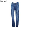 ARTKA Women's 2022 Autumn Monkey Wash Embroidery Jeans Vintage Mid-waist Straight Pattern All-match Jeans KN10078X