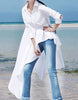 ASYMSAY 2023 Korean Style Irregular Long Shirt Blouse White Black Loose Coattail Hem Fit Solid Women Tops AZ9350