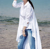 ASYMSAY 2023 Korean Style Irregular Long Shirt Blouse White Black Loose Coattail Hem Fit Solid Women Tops AZ9350