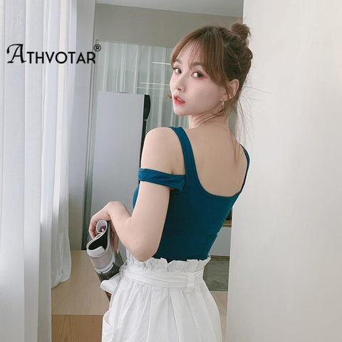 ATHVOTAR Women Two Wear Tight Sling Bralette Bra Solid Color Summer U-Shape Neck Sexy Lingerie Wireless Base Camisole Underwear