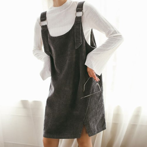 Suspender Dress 2022 Autumn Korean Style Vintage Sequined Circles Spaghetti Strap Mini Dress Corduroy Pink Grey D177