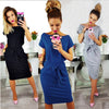 Loose Plus Size Pocket Midi Dress New Summer Fashion Women Casual Short Sleeve O-Neck Straight Dresses