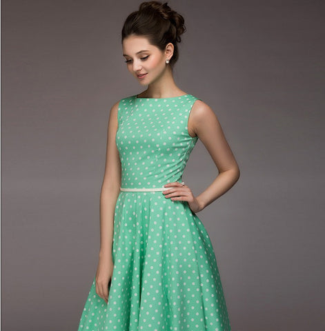 2022 Women Vintage Sleeveless Dresses Summer New O-neck A-Line Mid-Calf Dot Casual Zippers Female Dress
