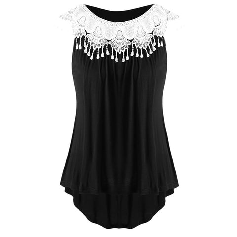 Plus Size Crochet Trimmed High Low Top Women Tank Tops Spring Summer Fem Cotton Big Size Ladies Tops Woman Clothes 5XL