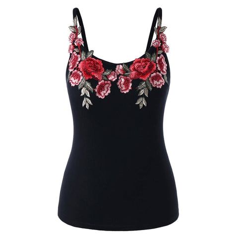 Plus Size Embroidery Black Slim Cami Top Women Tops Flower Vest 2022 Summer Sleeveless Casual Tank Top Woman Clothes 5XL