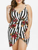 Plus Size Floral Stripe Fitted Surplice Dress Summer Spaghetti Strap Sleeveless Mini Dress Women Dresses Robe Femme 2022