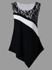 Plus Size Lace Panel Asymmetric Tank Top Women Casual O Neck Sleeveless Top Tees Summer Ladies Tops Big Size Clothes 5XL