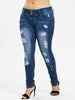 Plus Size Pencil Pants Ripped High Waisted Faded Distressed Women Jeans New Fashions Skinny Denim Jeans Pants Clothing