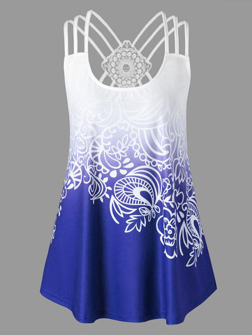 Strappy Back Plus Size Printed Tank Top Ombre Ethnic Summer Tops 2022 New Causal U Neck Sleeveless Lace Ladies Tops 5XL
