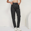 Aachoae 2022 100% Cotton Mom Jeans Women High Waist Solid Pockets Cowboy Pants Zipper Fly Long Denim Pencil Trousers