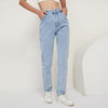 Aachoae 2022 100% Cotton Mom Jeans Women High Waist Solid Pockets Cowboy Pants Zipper Fly Long Denim Pencil Trousers