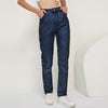Aachoae 2022 100% Cotton Mom Jeans Women High Waist Solid Pockets Cowboy Pants Zipper Fly Long Denim Pencil Trousers