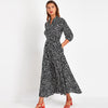 Aachoae 2023 Women Long Printed Dresses Three Quarter Sleeve Bohemian Maxi Dress Turn Down Collar Shirt Dress Vestidos Mujer