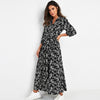 Aachoae 2023 Women Long Printed Dresses Three Quarter Sleeve Bohemian Maxi Dress Turn Down Collar Shirt Dress Vestidos Mujer