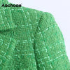 Aachoae Elegant Plaid Tweed Blazer Suits Double Breasted Office Blazer Women Notched Neck Vintage Tops Outerwear Spring Autumn