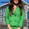 Aachoae Elegant Plaid Tweed Blazer Suits Double Breasted Office Blazer Women Notched Neck Vintage Tops Outerwear Spring Autumn