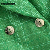 Aachoae Elegant Plaid Tweed Blazer Suits Double Breasted Office Blazer Women Notched Neck Vintage Tops Outerwear Spring Autumn
