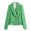 Aachoae Elegant Plaid Tweed Blazer Suits Double Breasted Office Blazer Women Notched Neck Vintage Tops Outerwear Spring Autumn