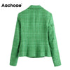 Aachoae Elegant Plaid Tweed Blazer Suits Double Breasted Office Blazer Women Notched Neck Vintage Tops Outerwear Spring Autumn