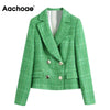 Aachoae Elegant Plaid Tweed Blazer Suits Double Breasted Office Blazer Women Notched Neck Vintage Tops Outerwear Spring Autumn