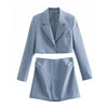 Aachoae Blue Color Two Piece Set Women Notched Neck Short Blazers Pleated Stylish A Line Mini Skirt Sets Tailleurs Jupes