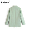 Aachoae Green Color Casual Blazer Women Big Pockets Long Sleeve Jacket Female Notched Collar Office Wear Blazer Ropa De Mujer