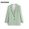 Aachoae Green Color Casual Blazer Women Big Pockets Long Sleeve Jacket Female Notched Collar Office Wear Blazer Ropa De Mujer