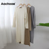 Aachoae O Neck Knitted Dress Women Batwing Long Sleeve Basic Casual Straight Dress Soft Home Style Lady Long Dresses Vestidos