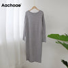 Aachoae O Neck Knitted Dress Women Batwing Long Sleeve Basic Casual Straight Dress Soft Home Style Lady Long Dresses Vestidos