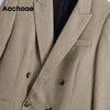 Aachoae Office Casual Double Breasted Khaki Blazer Suit Women Notched Neck Elegant Blazers Long Sleeve Ladies Tops Outerwear