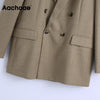 Aachoae Office Casual Double Breasted Khaki Blazer Suit Women Notched Neck Elegant Blazers Long Sleeve Ladies Tops Outerwear