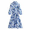 Aachoae Women Elegant Floral Print Shirt Dress With Belt Turn Down Collar Three Quarter Midi Dresses Female Dress