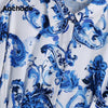 Aachoae Women Elegant Floral Print Shirt Dress With Belt Turn Down Collar Three Quarter Midi Dresses Female Dress