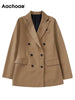 Aachoae Women Solid Color Blazer Suits Casual Notched Collar Long Sleeve Blazers Lady Double Breasted Loose Outerwear