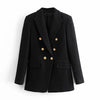 Aachoae Women Office Wear Black Tweed Blazer Coat 2022 Double Breasted Vintage Jacket Female Long Sleeve Pockets Outerwear