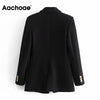 Aachoae Women Office Wear Black Tweed Blazer Coat 2022 Double Breasted Vintage Jacket Female Long Sleeve Pockets Outerwear