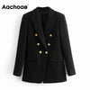 Aachoae Women Office Wear Black Tweed Blazer Coat 2022 Double Breasted Vintage Jacket Female Long Sleeve Pockets Outerwear