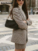 Aachoae Women Plaid Tweed Skirts Suit Spring Long Sleeve Houndstooth Office Blazer Jacket & Skirt 2 Pieces Sets Women Suits
