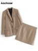 Aachoae Women Plaid Tweed Skirts Suit Spring Long Sleeve Houndstooth Office Blazer Jacket & Skirt 2 Pieces Sets Women Suits