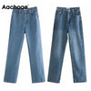 Aachoae Women Solid High Waist Denim Pants Casual 100% Cotton Cowboy Pants Female 2022 Baggy Straight Jeans Pantalones