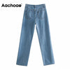 Aachoae Women Solid High Waist Denim Pants Casual 100% Cotton Cowboy Pants Female 2022 Baggy Straight Jeans Pantalones