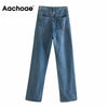Aachoae Women Solid High Waist Denim Pants Casual 100% Cotton Cowboy Pants Female 2022 Baggy Straight Jeans Pantalones