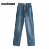 Aachoae Women Solid High Waist Denim Pants Casual 100% Cotton Cowboy Pants Female 2022 Baggy Straight Jeans Pantalones