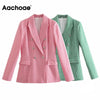 Aachoae Women Vintage Plaid Tweed Blazers Autumn Elegant Double Breasted Long Sleeve Jacket Coats Female Office Wear Blazer Suit