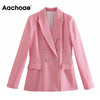 Aachoae Women Vintage Plaid Tweed Blazers Autumn Elegant Double Breasted Long Sleeve Jacket Coats Female Office Wear Blazer Suit
