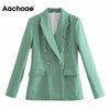 Aachoae Women Vintage Plaid Tweed Blazers Autumn Elegant Double Breasted Long Sleeve Jacket Coats Female Office Wear Blazer Suit