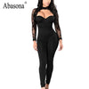 Lace patchwork high waist skinny jumpsuits Women Sexy strapless long lace sleeve tube top Elegant rompers and jumpsuit