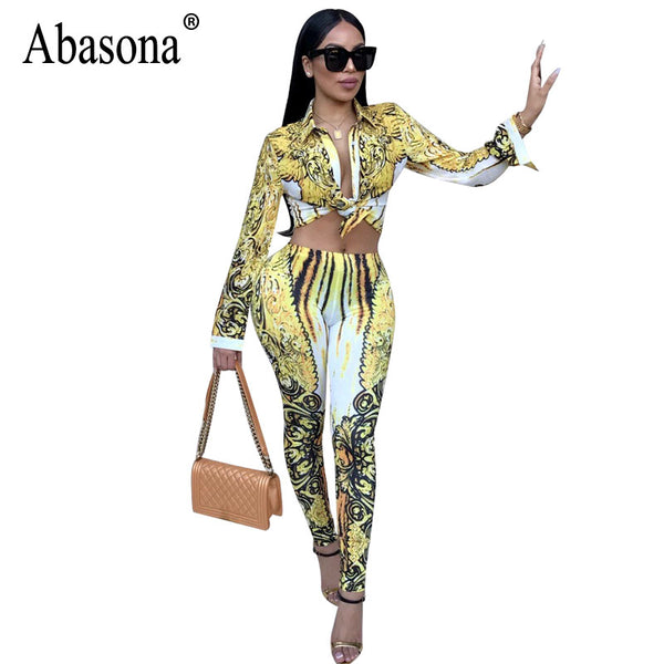 Vintage Printed Jumpsuits Women Sexy Two Piece Outfits Rompers Womens Jumpsuit Turn-Down Collar Party Club Playsuit