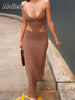 Abdieso Backless Cut Out Midi Bodycon Dress Sexy for Women Brown 2023 Summer Bandage Sleeveless Party Dresses Beach Club